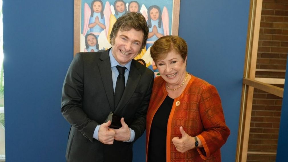 Javier Milei junto a Kristalina Georgieva.