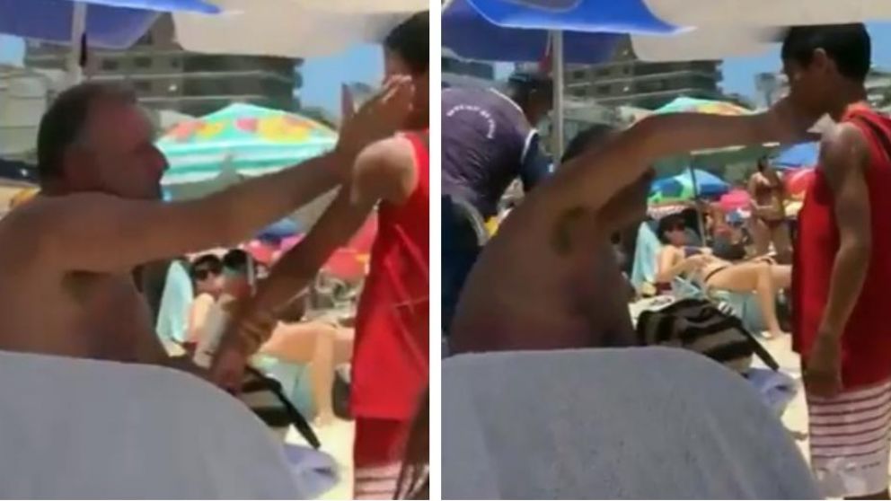 As� turista le puso bronceador a menor que vend�a golosinas en la playa. (Capturas de video)