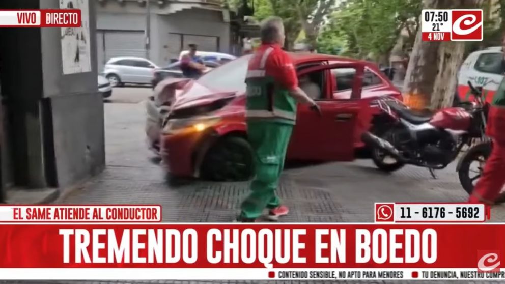 Conductor perdió el control del auto, chocó contra un paredón en Boedo y se salvó de milagro (Crónica HD).