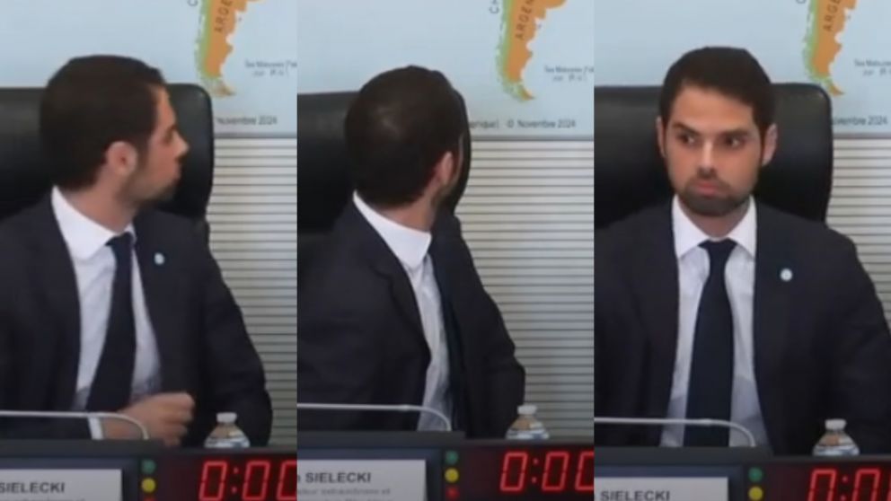 Ian Sielecki, embajador argentino en Francia, percatándose de lo que decía el mapa.