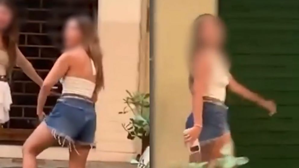 La turista argentina fue filmada por un testigo y ahora no puede salir de Brasil hasta que se resuelva su situación (Captura video X/@jornalodia).