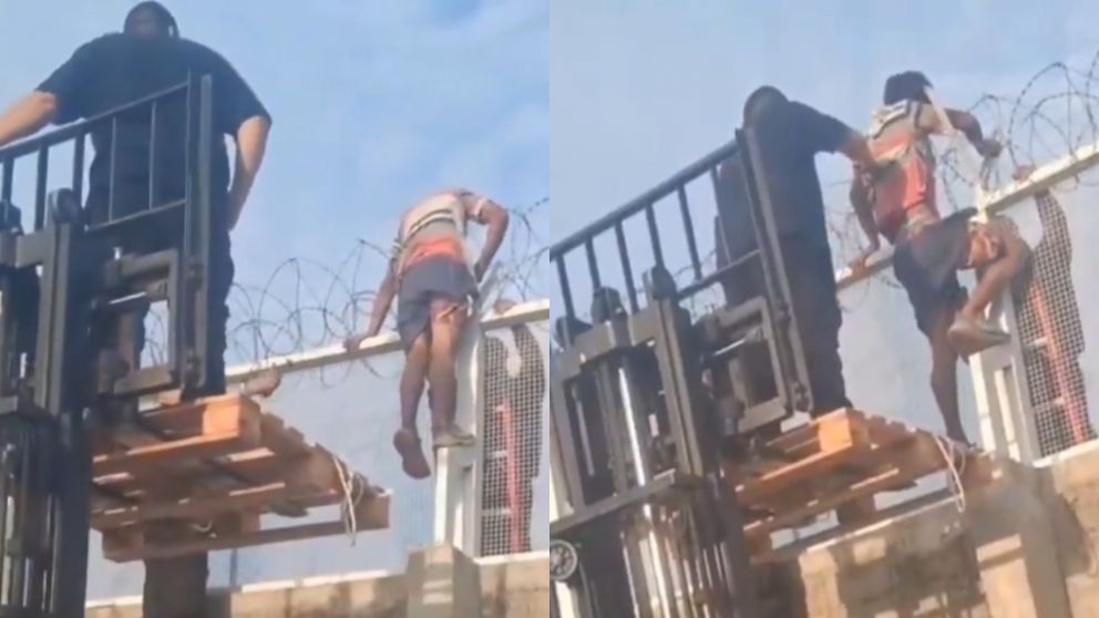 El delincuente quedó enganchado en el alambre de púas.