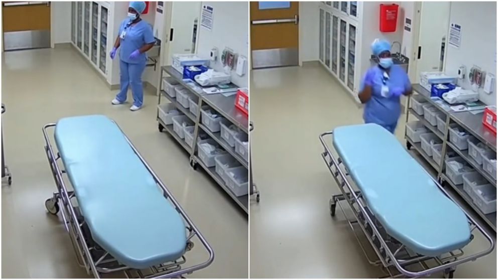 Impactante: un video muestra los segundos en el que una camilla se mueve sola y provoca pánico en una enfermera.