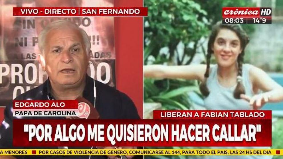 Edgardo Aló, el padre de Carolina, asesinada por su novio en 1996 (Captura).