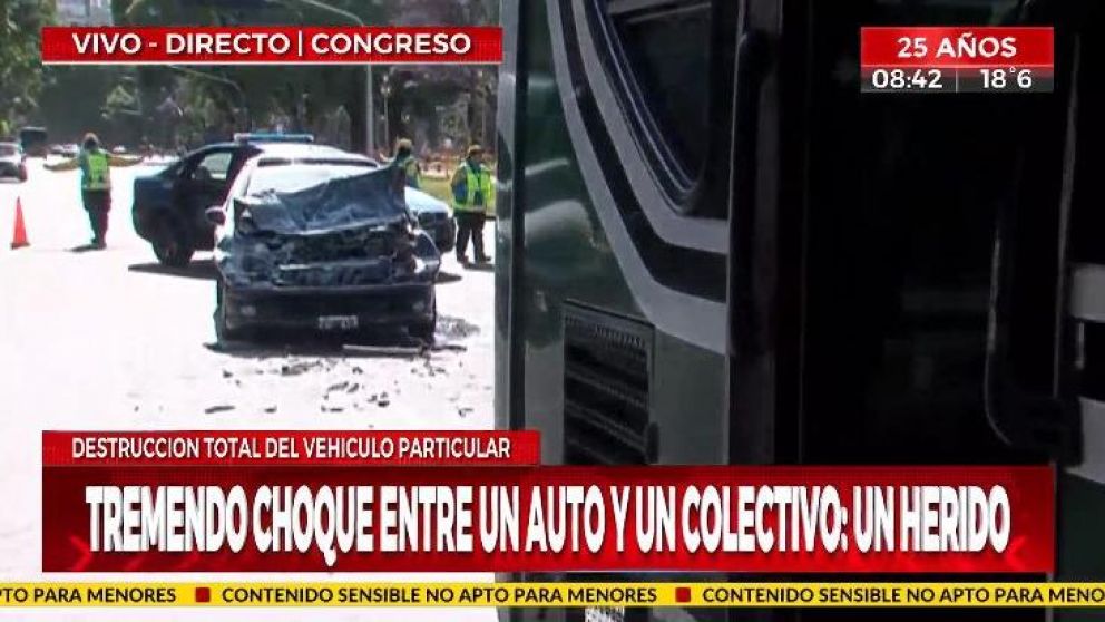 Así quedó el vehículo tras chocar con el colectivo (Captura).