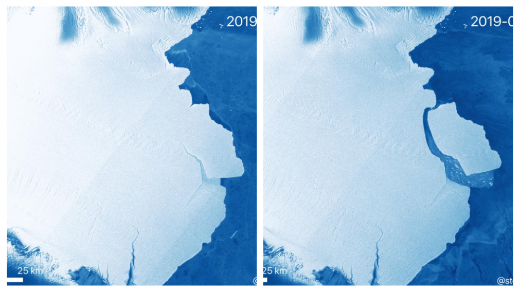 Así fue el desprendimiento del glaciar (Foto: @CopernicusEU).