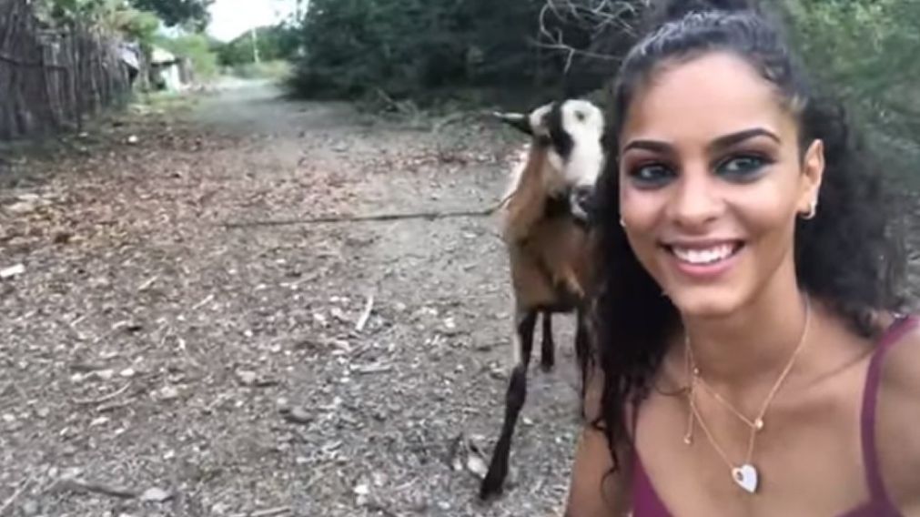 Al principio, la chica se mostraba sonriente junto al animal (Captura de video).