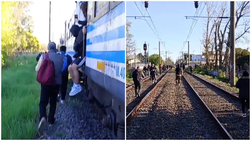 Decenas de pasajeros del Tren Roca caminaron por las vías (Captura de video).