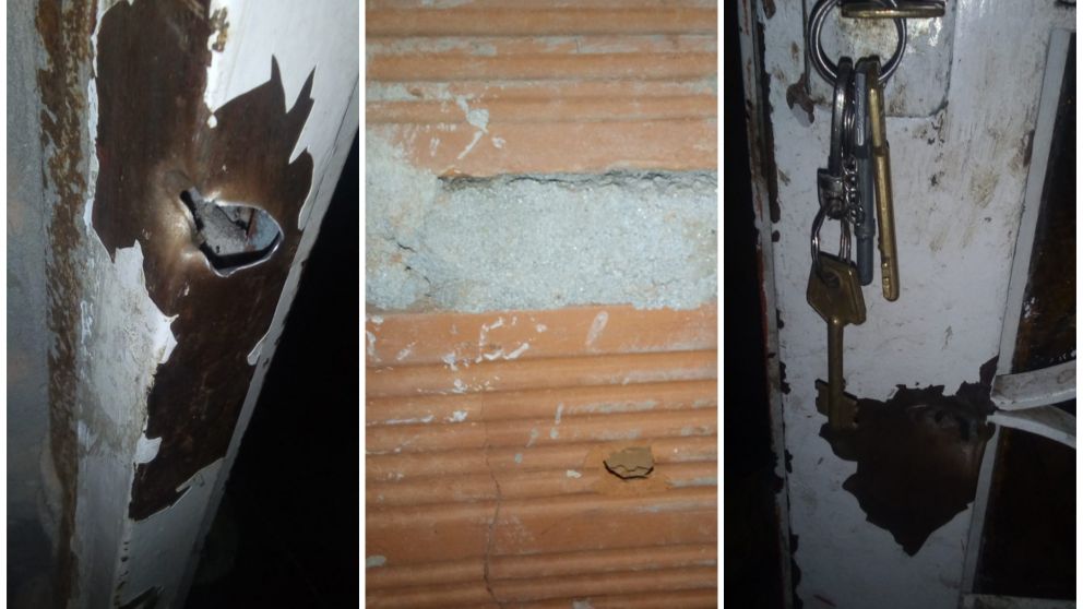 La entrada del domicilio quedó visiblemente dañada.