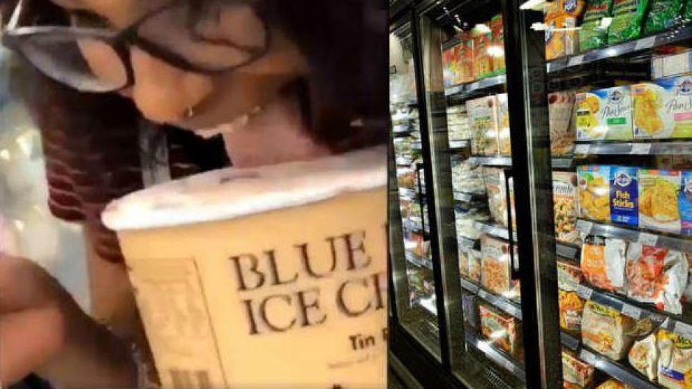 La joven chupó un helado y lo devolvió a la heladera (Captura).