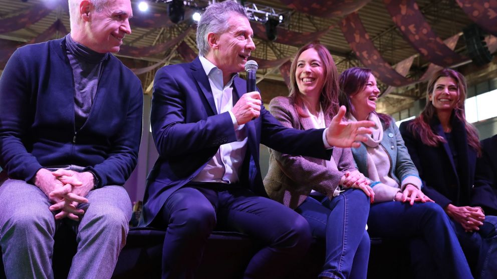 Larreta, Macri y Vidal durante el acto en Parque Sarmiento (Presidencia)