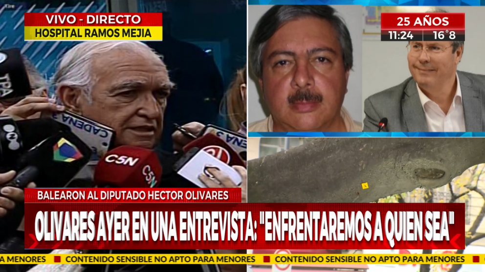 Ricardo Gil Lavedra declarando fuera del Hospital Ramos Mejía.