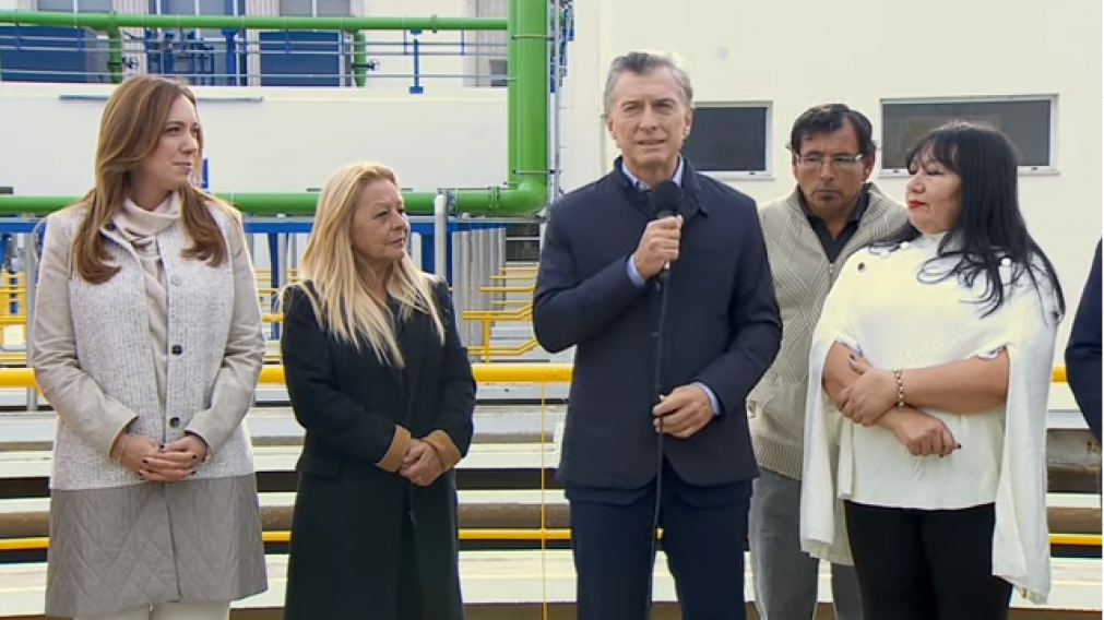 Vidal y Macri, juntos en la reinaguración de la planta potabilizadora (Captura de video).
