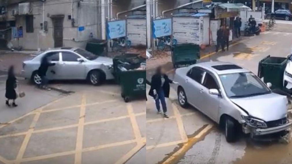 Da vueltas en círculo de manera descontrolada y casi atropella a sus hijas.