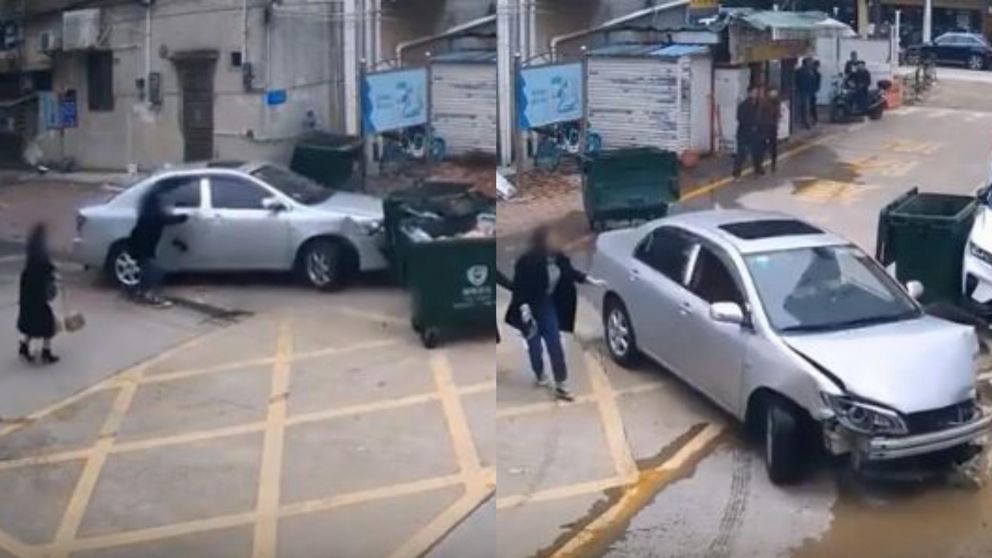 Da vueltas en círculo de manera descontrolada y casi atropella a sus hijas.