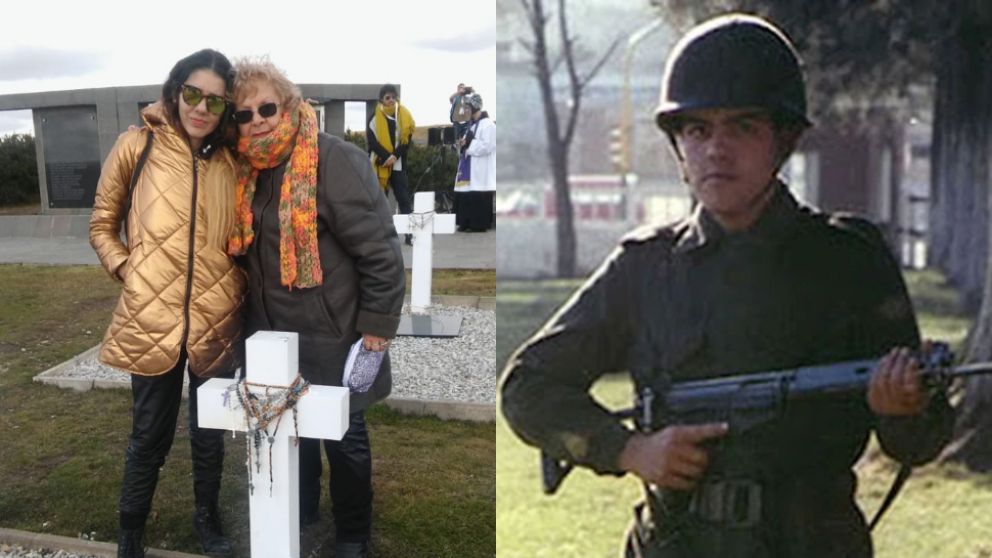 Delmira pudo visitar la tumba de su hijo en Malvinas.