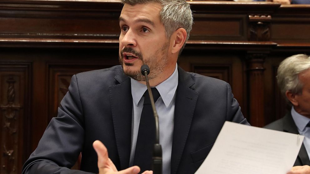 Marcos Peña al exponer en el Senado. (Prensa Senado)