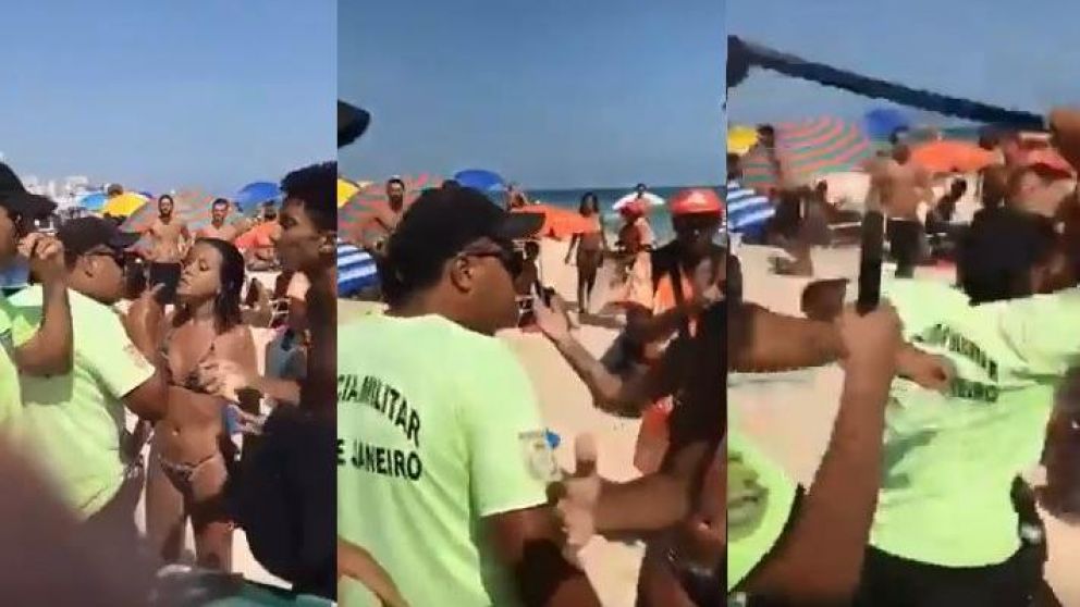 Policía golpeó a mujer y la persiguió con garrote por la playa en Río de Janeiro