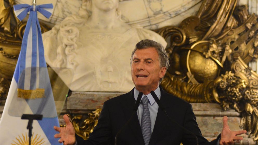 El presidente Mauricio Macri, durante la conferencia de prensa en la que anunció la extinción de dominio.