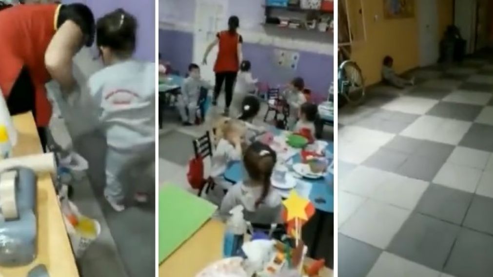 La zamarreó y sacó del aula.