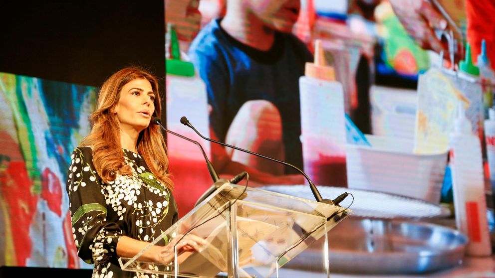 Awada, exponiendo ante las acompañantes del G20 en el Malba. (Prensa presidencia)