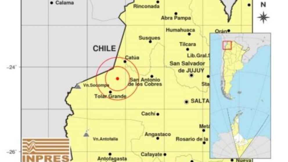 El epicentro del sismo que se registr� en el oeste de la provincia de Salta.