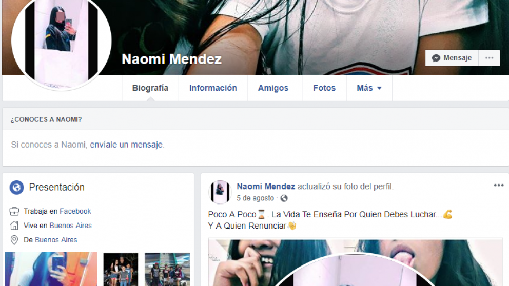 El Facebook de la joven.
