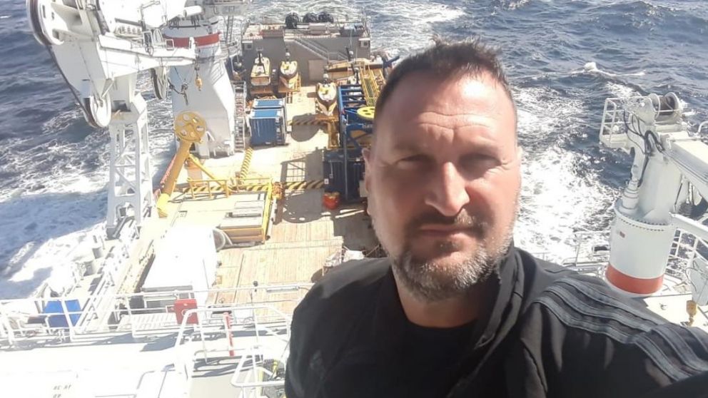 Luis Tagliapietra sobre el buque Seabed Constructor antes de encontrar al submarino.
