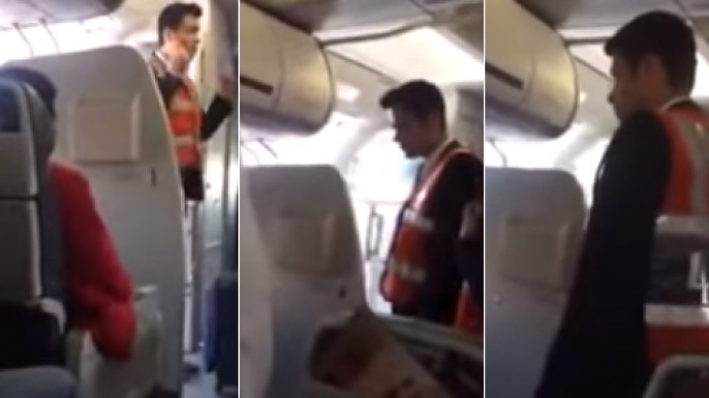 El hombre debi� descender de la aeronave por denuncia del tripulante (Captura de video).