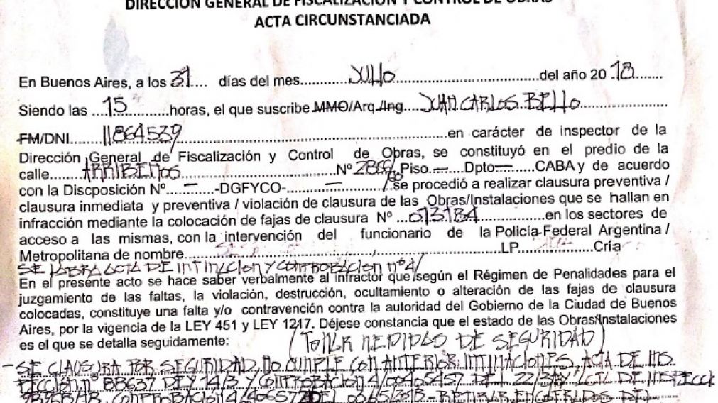 La clausura dispuesta para Arribeños 2856.