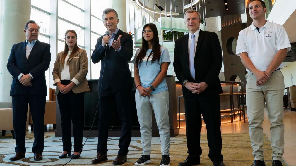 Macri. Durante la inauguración del Hilton del Golf Club Pilar.
