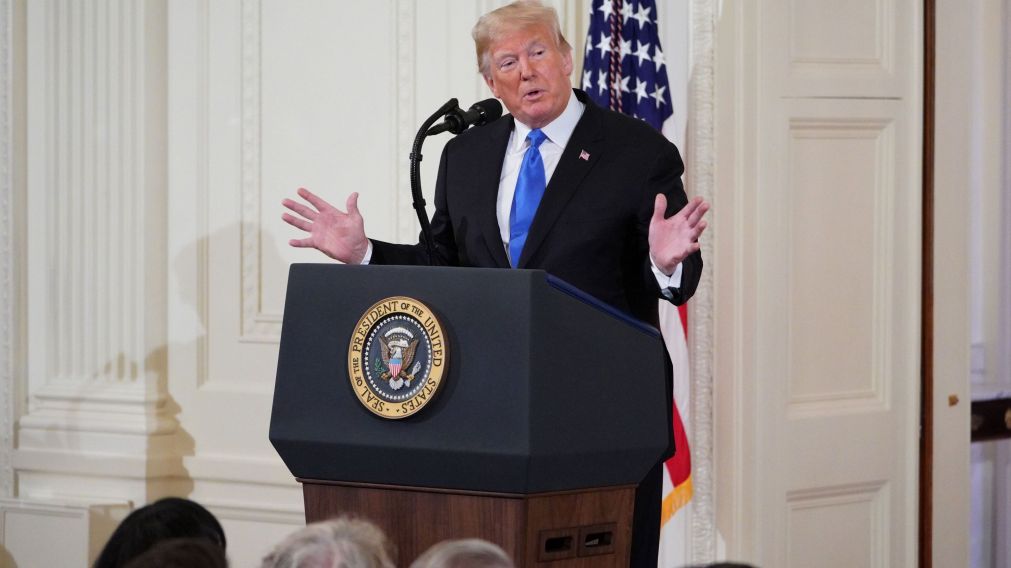 Trump, en la Sala Este de la Casa Blanca, durante la conferencia de prensa tras las elecciones. (AFP)