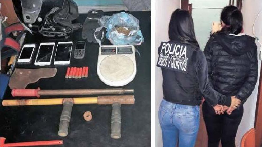 Elementos secuestrados por la policía y una de las personas detenidas.