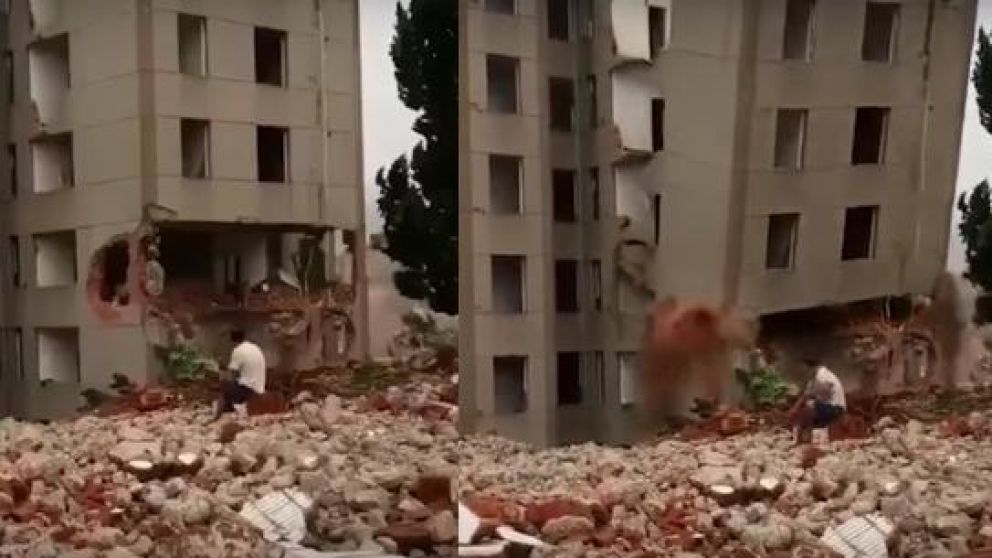 Se salvó de milagro de no morir aplastado por un edificio