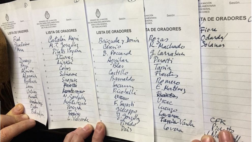 La lista de los oradores que extenderá la jornada hasta la medianoche (Gentileza El Canciller).