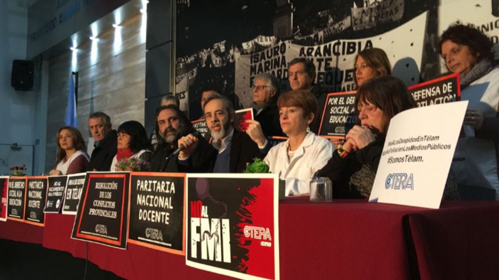 Eduardo López, durante la conferencia que que daba inicio el paro nacional docente.