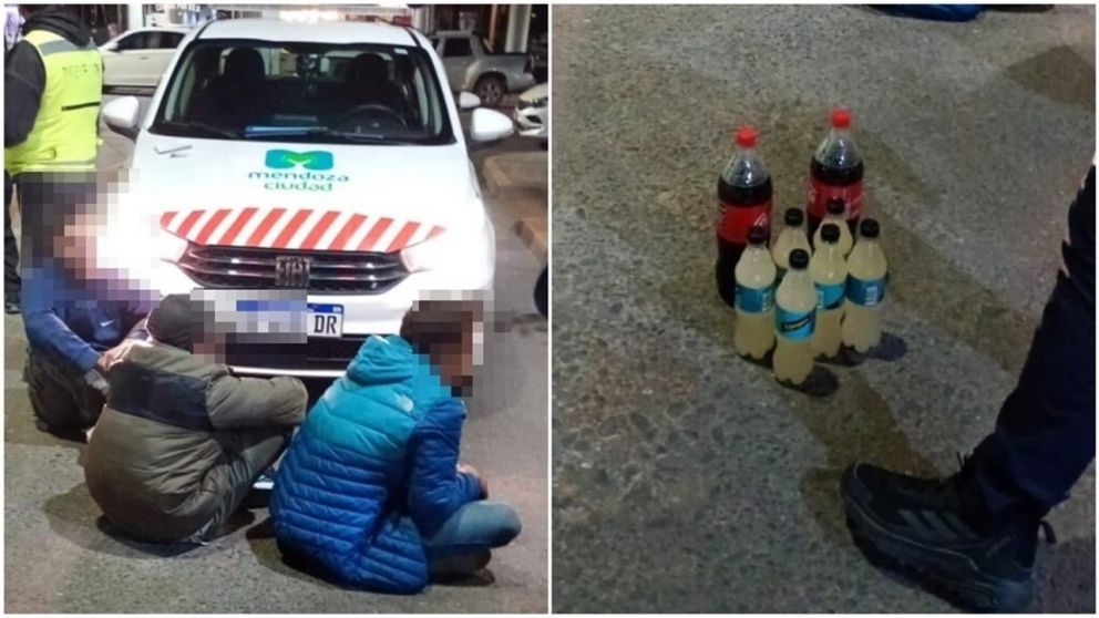 Los tres detenidos esta madrugada en Mendoza, junto al botín: 8 gaseosas.