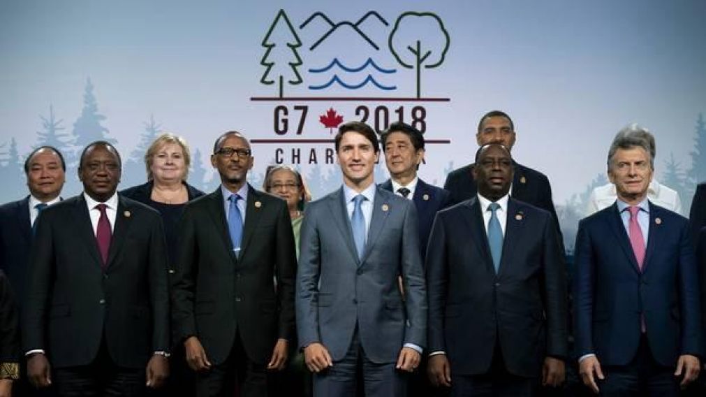 La foto tradicional de cada cumbre de mandatarios. Esta vez, Macri fue invitado al G7, en Quebec.