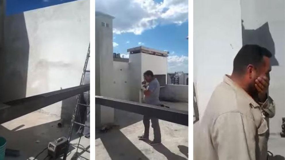 Entre risas, los obreros se dieron cuenta de su ins�lito error. (Captura).
