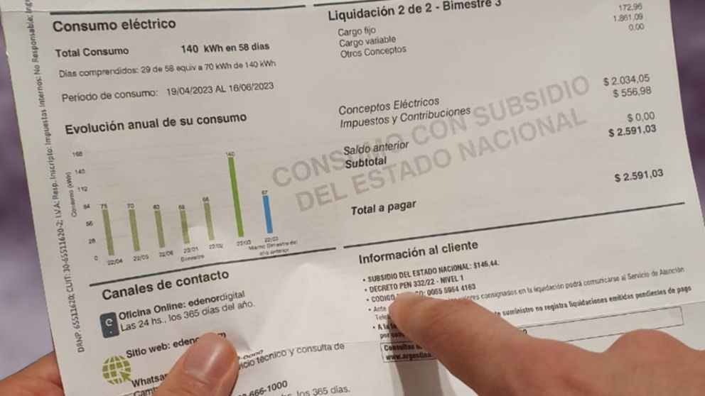 Edesur recorrió las redes sociales al exhibir una factura con un reintegro superior a los $400.000