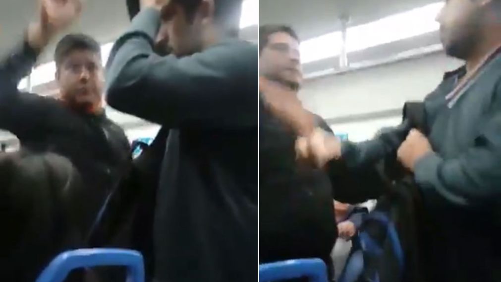 El sujeto acusado, retenido por un pasajero que no dudó en ayudar a la víctima.