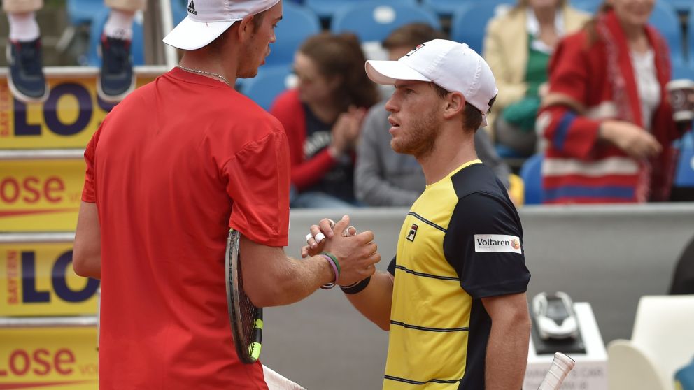 Diego Schwartzman y el alemán Marterer en Munich. (AFP)