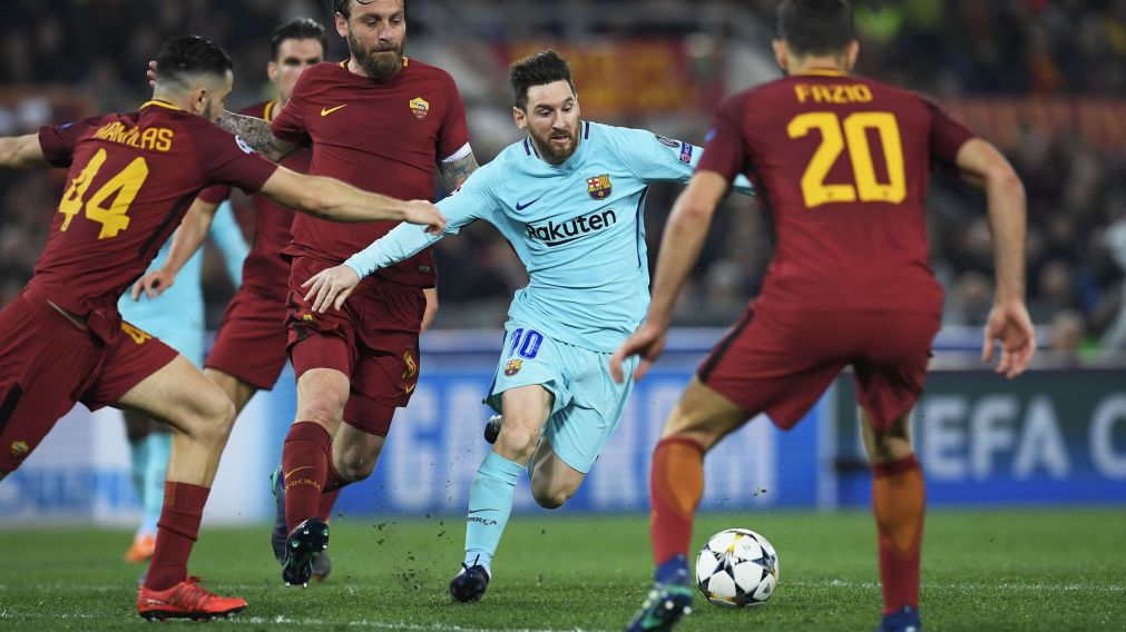 Poco de Messi en la goleada de la Roma frente al Barcelona.