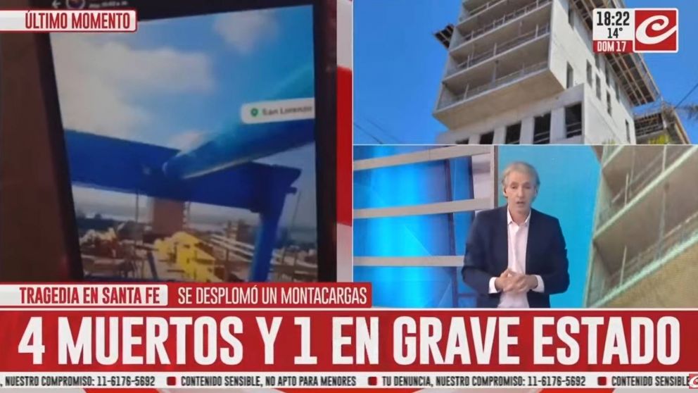 Cuatro obreros murieron al caer un montacargas desde un noveno piso de un edificio de construcción.