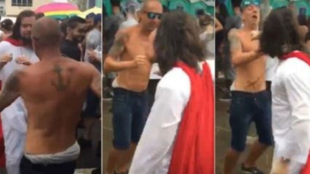 Hombre disfrazado de Jesús se peleó en pleno carnaval