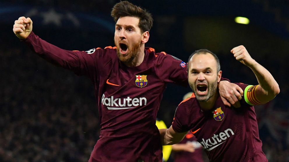 Iniesta y Messi festejan con euforia el gol del empate de "La Pulga"