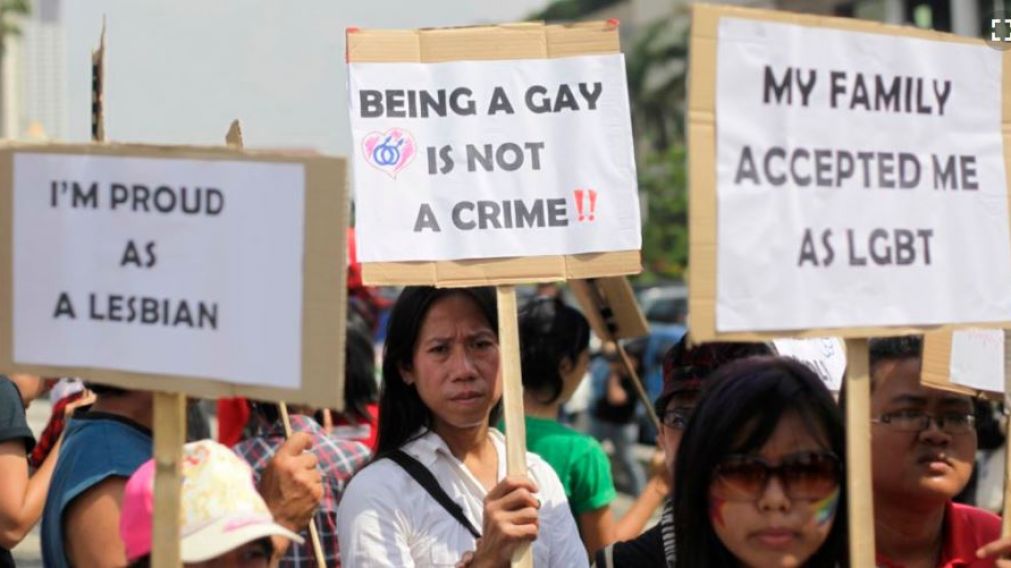 Así marchaban en Indonesia contra la homofobia. (AP).