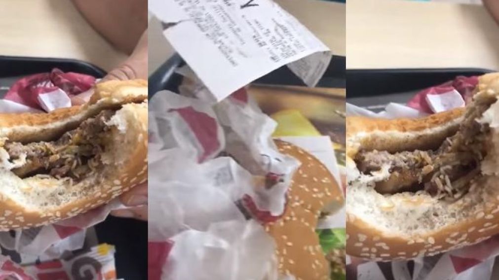 Pidi� hamburguesa, la mordi� y estaba repleta de gusanos