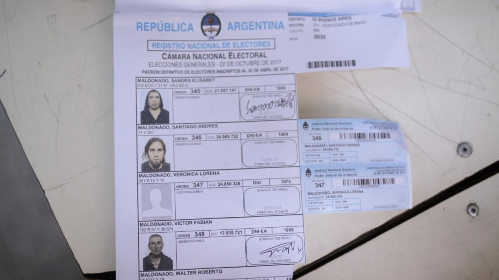 El padr�n con la imagen de Santiago Maldonado. (Ana Mombello)