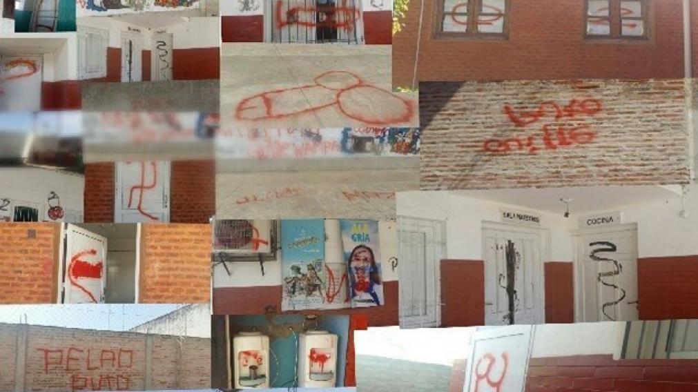 El colegio chaque�o cubierto por el "arte" del ex estudiante (gentileza de diario Primera L�nea).